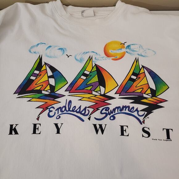 Vintage World View Key West Sweatshirt XL White 90s Sailboat Graphic Made in USA - Picture 7 of 10